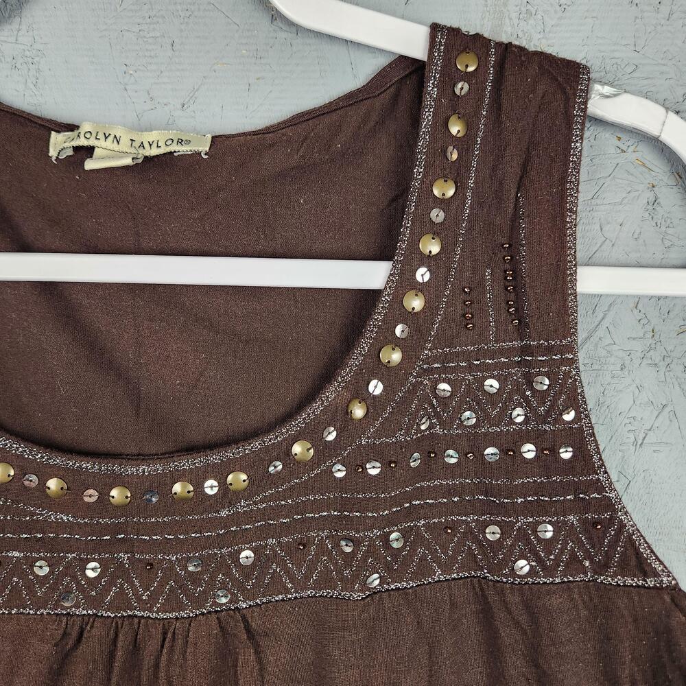 Carolyn Taylor Shirt Womens Large Brown Embellished Studded Scoop Neck Tank Top